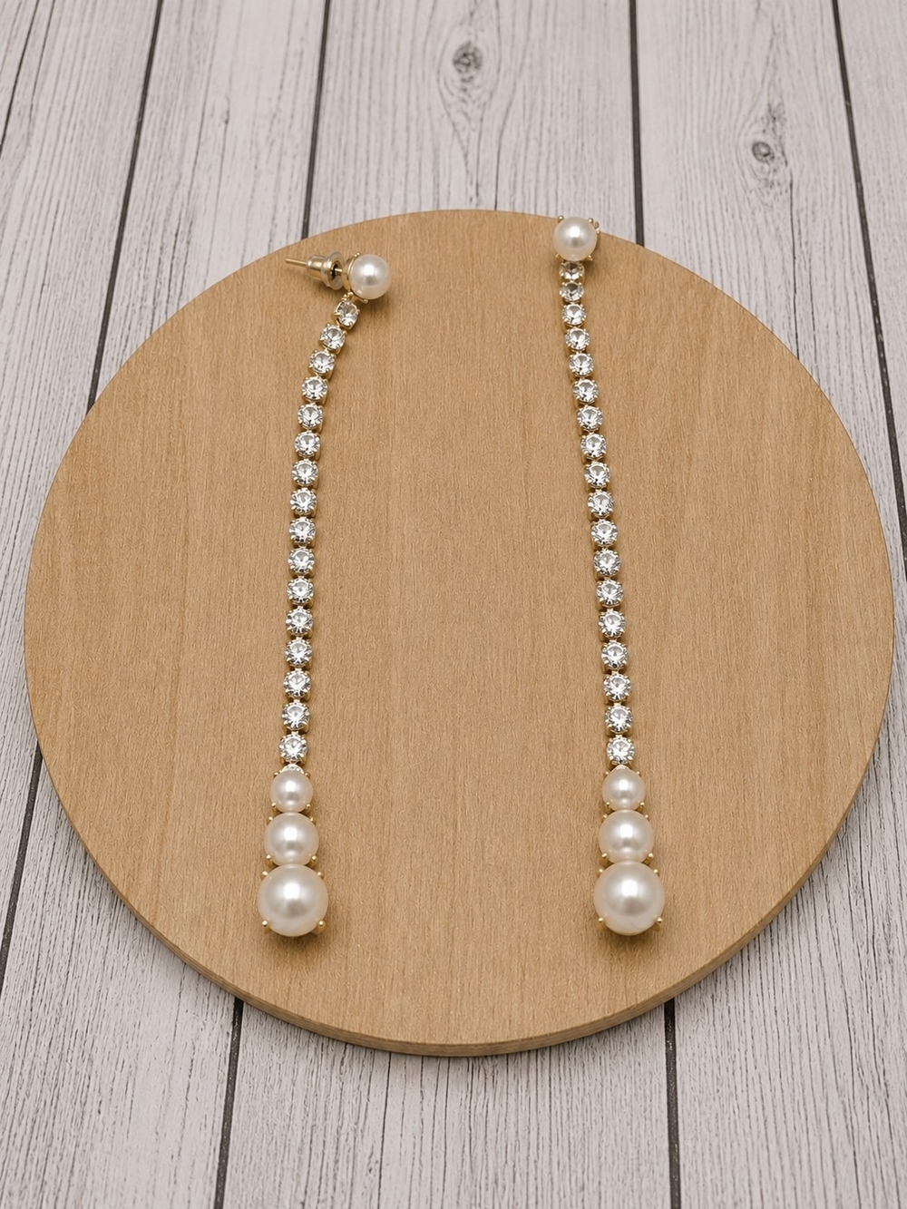 Pearl & Crystal Linear Drop Earrings - Silver Tone - Picture 1 of 1